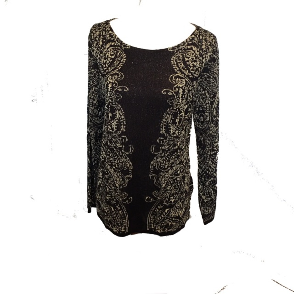 Ruby Road black silver sweater long sleeve L large